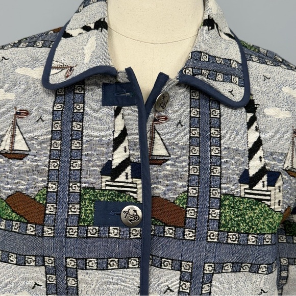 NWOT Blair Lighthouse Tapestry Chore Coat XL Sailboat Jacket Pockets Shacket Vtg - Picture 4 of 9